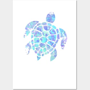 Sea Turtle Design in Turquoise, Mint and Purple Paint Drops Pattern Posters and Art